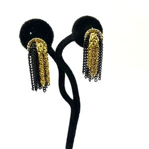 Vintage Kramer Chic Gold and Black Chain  Tassel Clip on Earrings Kramer Vintage